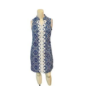 Mudpie Blue White Lace Panel Sleeveless Dress XS